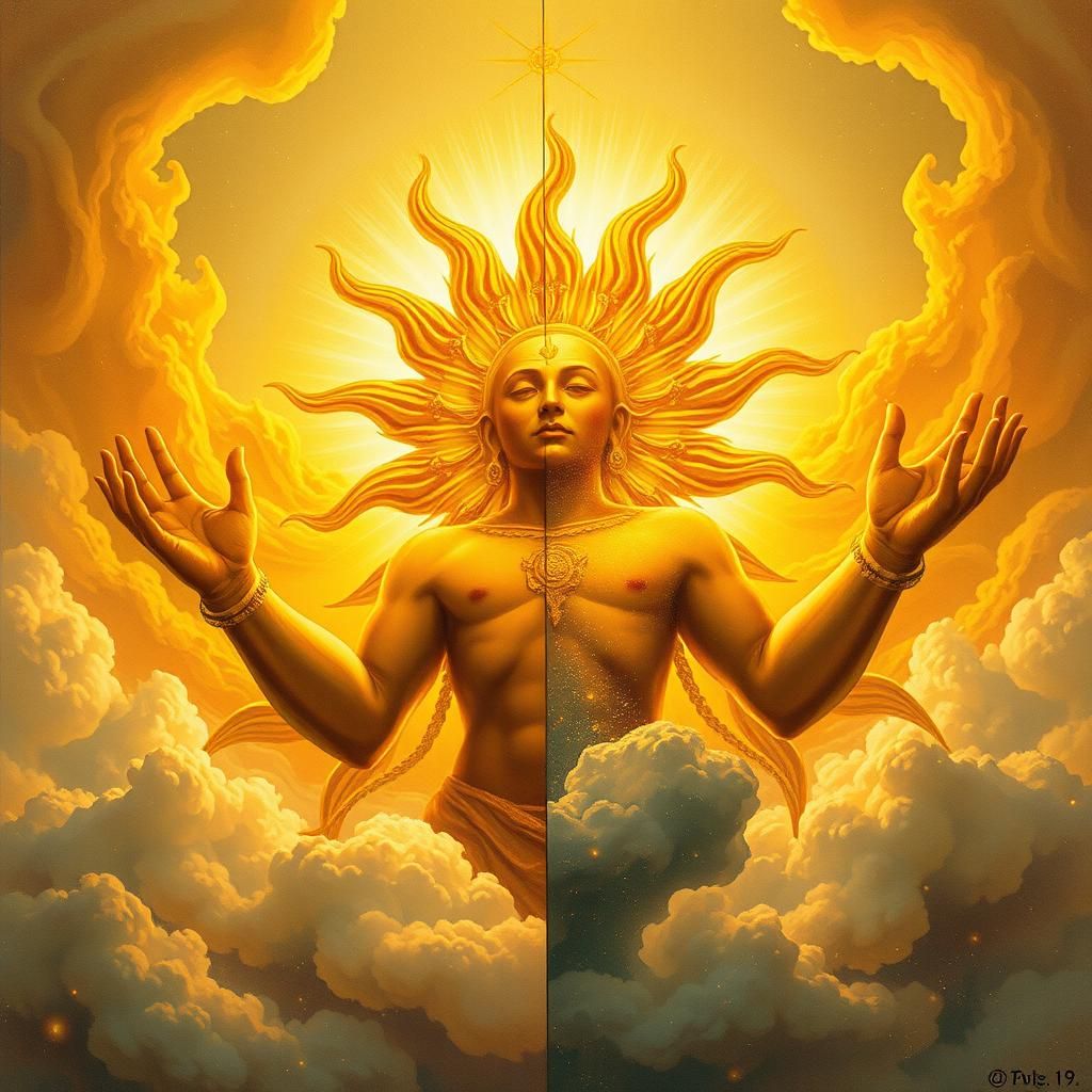Radiant Sun God Spreading Light: Surreal Digital Art