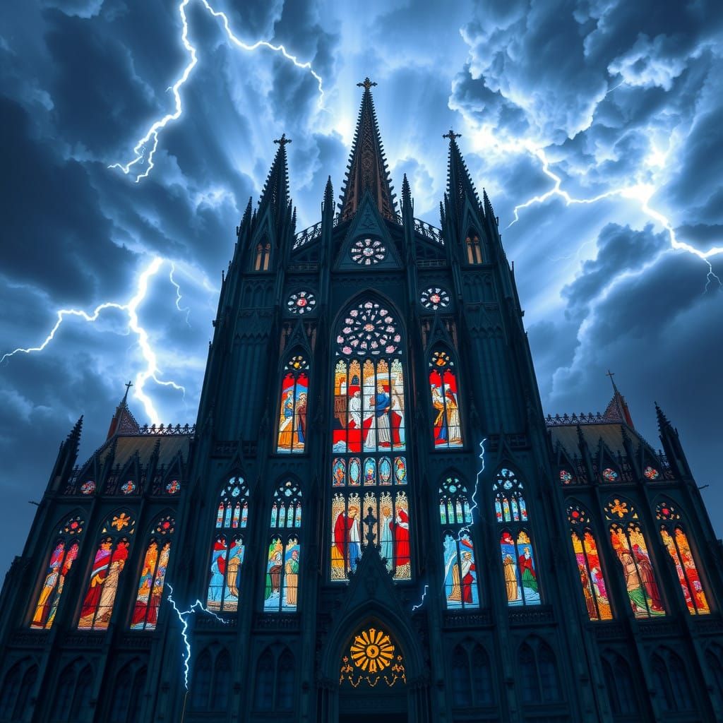 Gothic Cathedral in Turbulent Stormy Skies