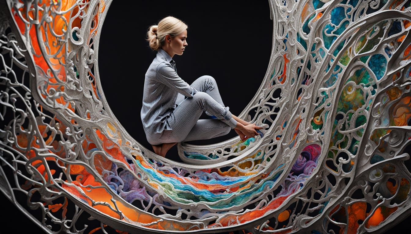 Surrealist Sculptor in Bioluminescent Spiral Art