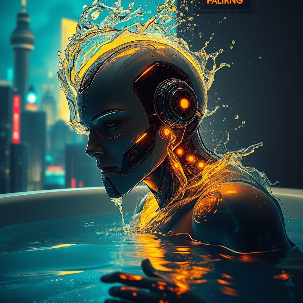 Underwater Cyberpunk Cyborg with Electric Glow