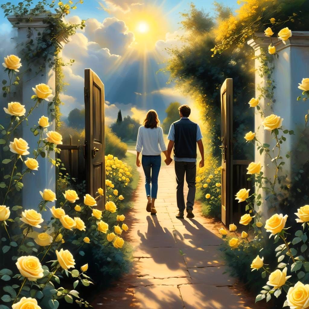 Hearts United by Love Under a Golden Sky