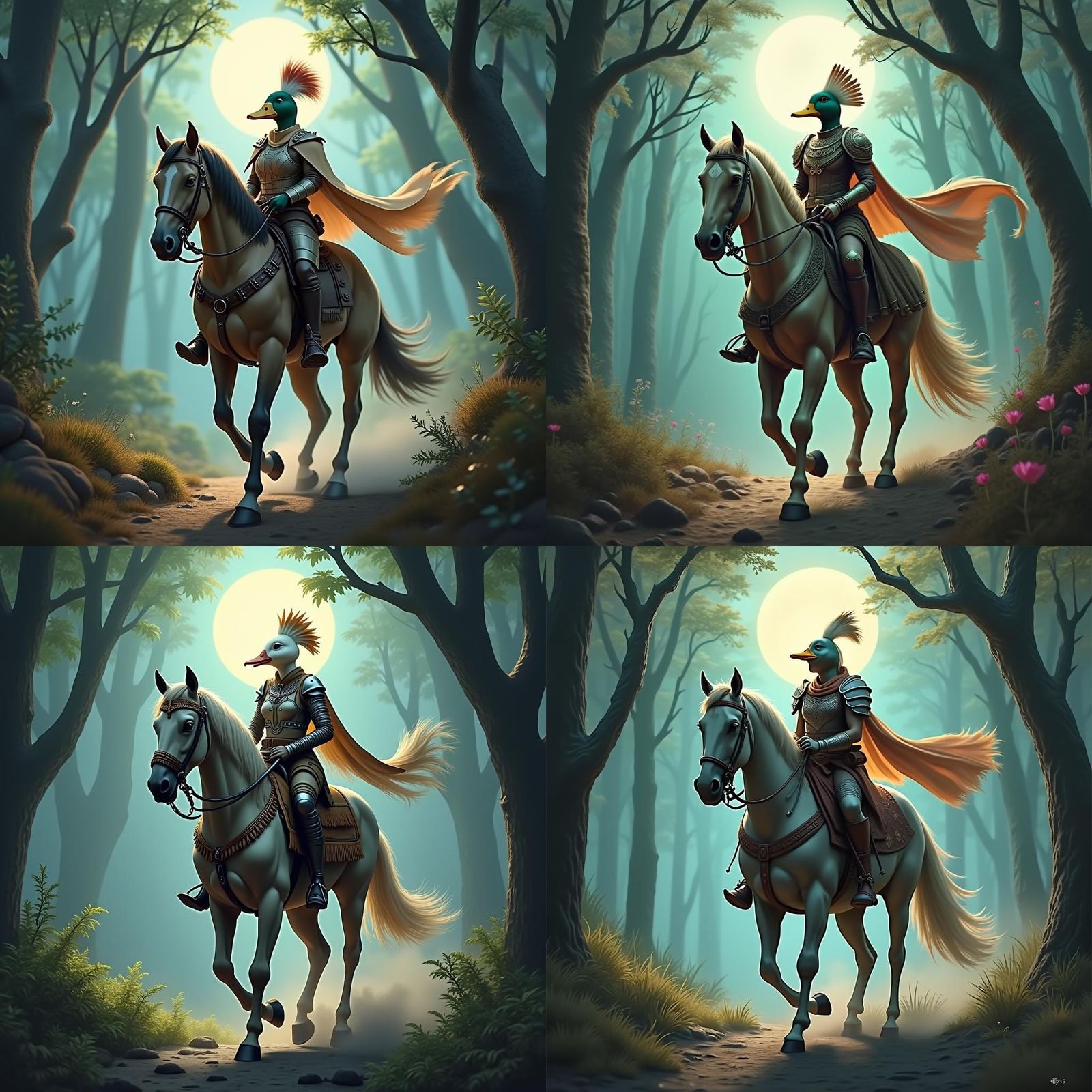 Duck Rider in Whispering Forest: Fantasy Concept Art