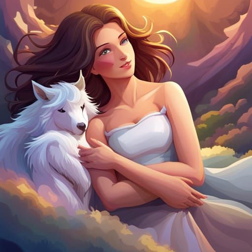 Girl Asleep with Unicorn in Dreamy Bedroom