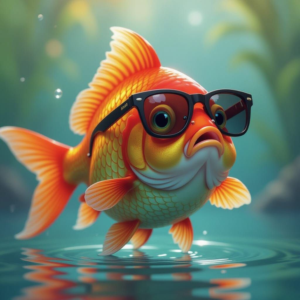 Goldfish with Sunglasses in Hyperrealistic Style