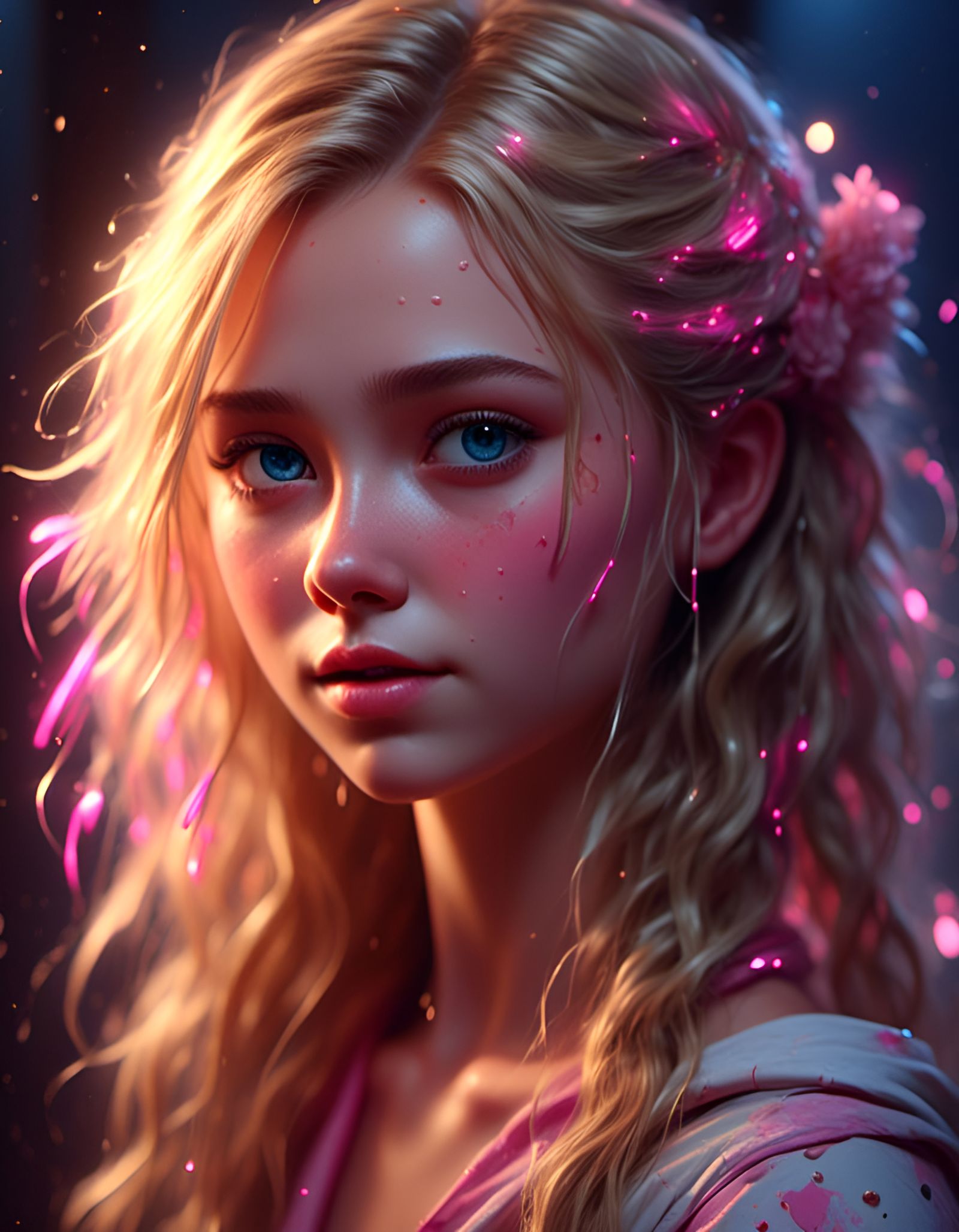 Blonde Girl Portrait with Pink Highlights in Realtoon3D Styl...