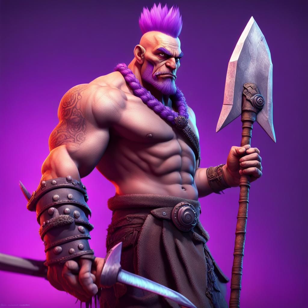 Goliath Barbarian with Braided Mohawk in 3D Style