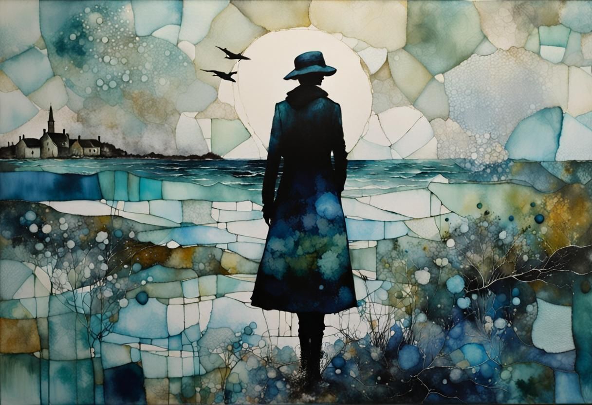 Surreal Seascape in Encaustic Painting Style