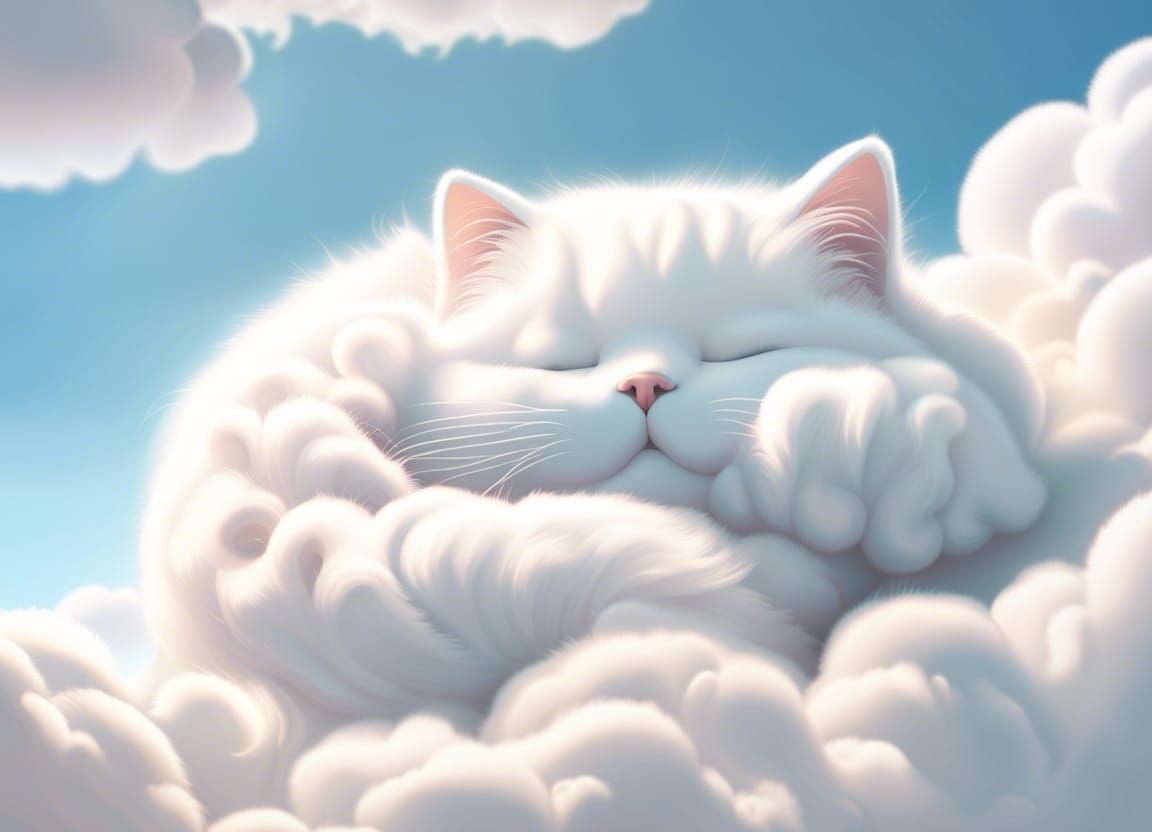 Fluffy Cloud Cat: A Minimalist Fantasy Concept