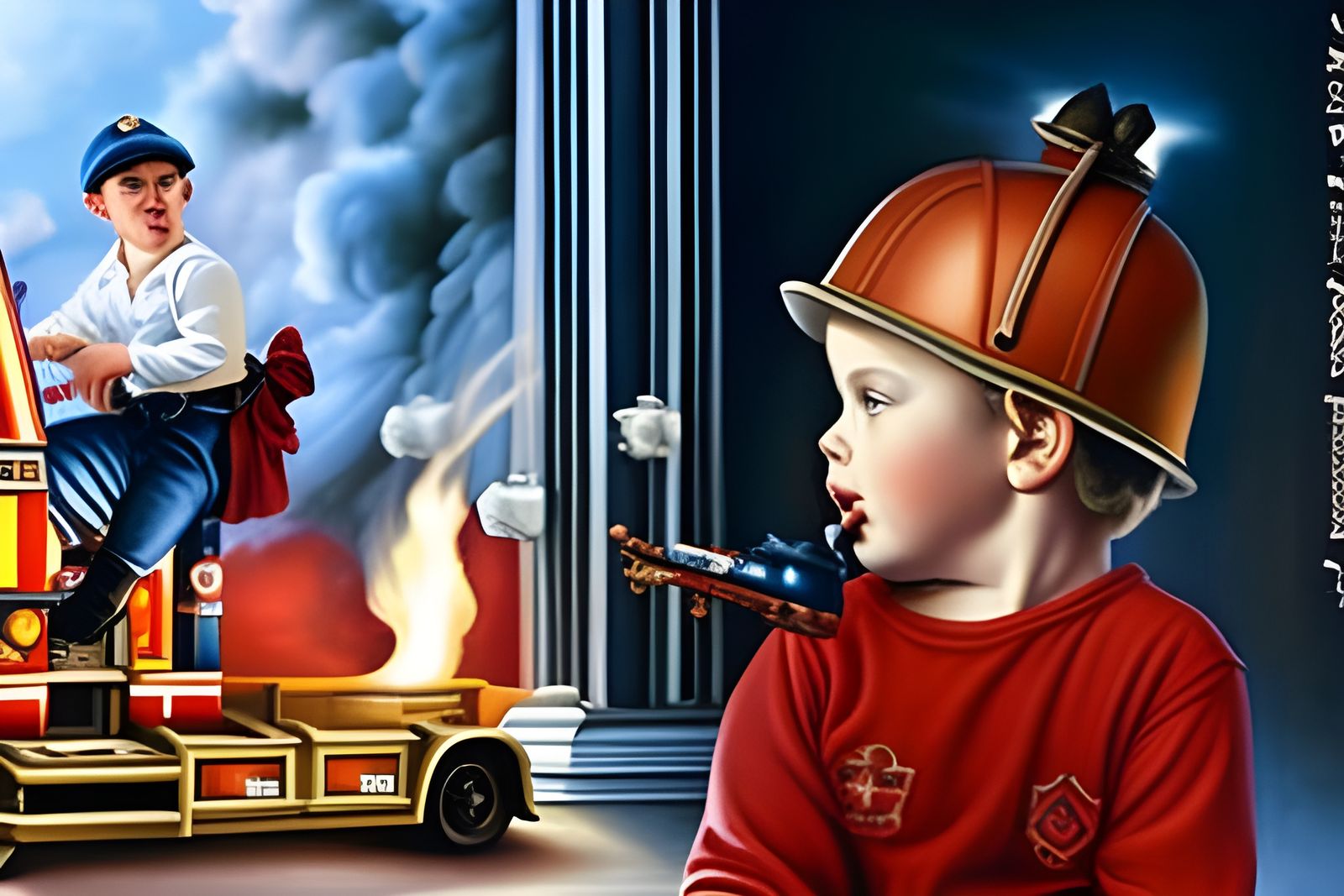 Boy with Fire Truck in Baroque Room