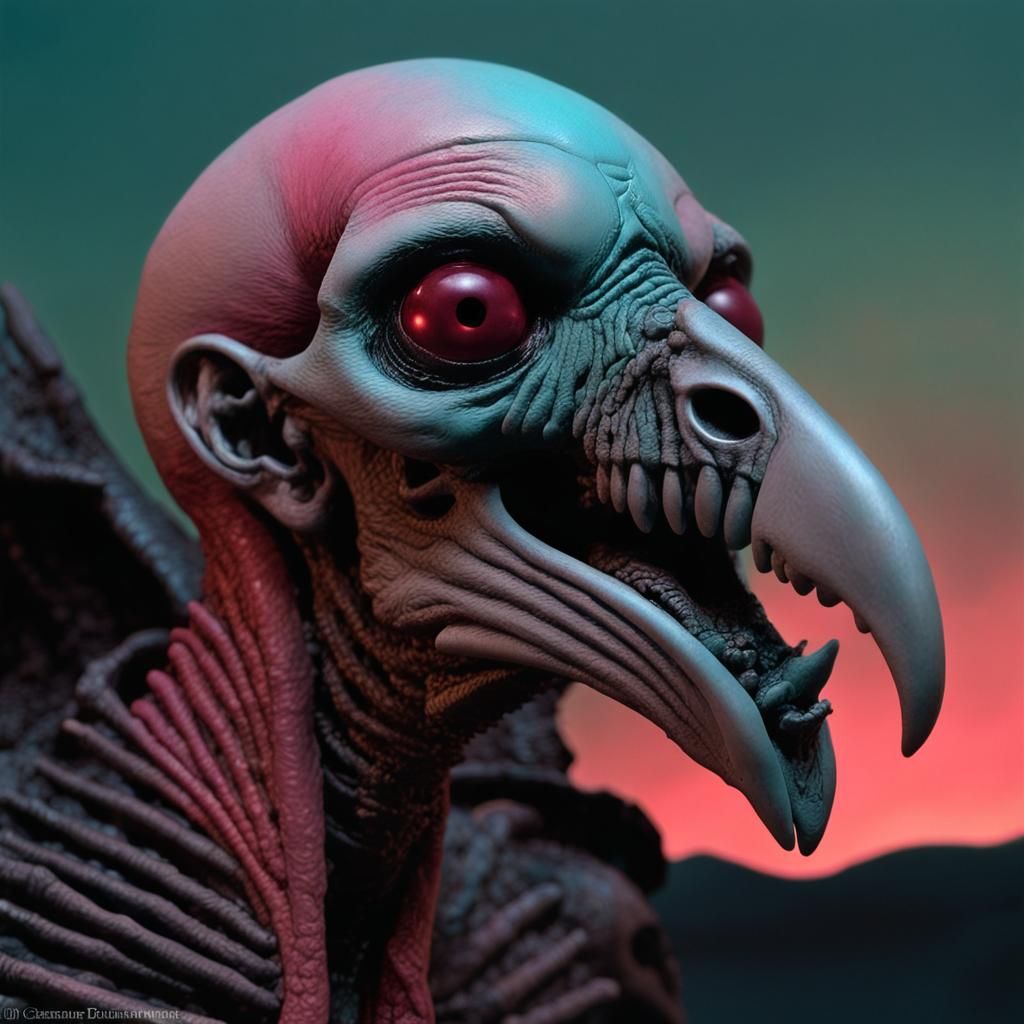 Lowly (creature;1.5).
(poisonous:1.5) vulture-man faced grotesque.
Gerald Brom/H.R. Giger/Jim Burns;midnight+aqua+sunse...