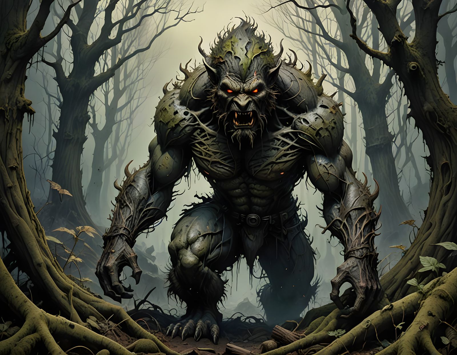 The Wolfman in Dark, Exaggerated Detail, with Elegance and C...