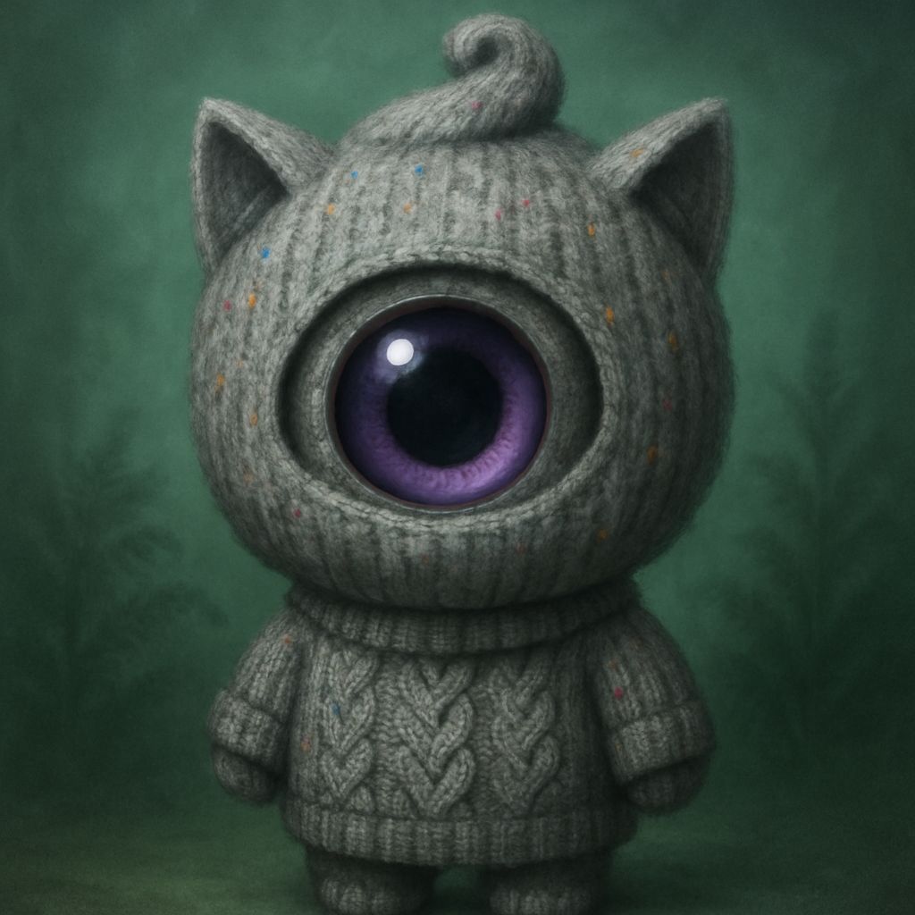 Creepy-Cute Chibi Cat in Cable Knit Balaclava