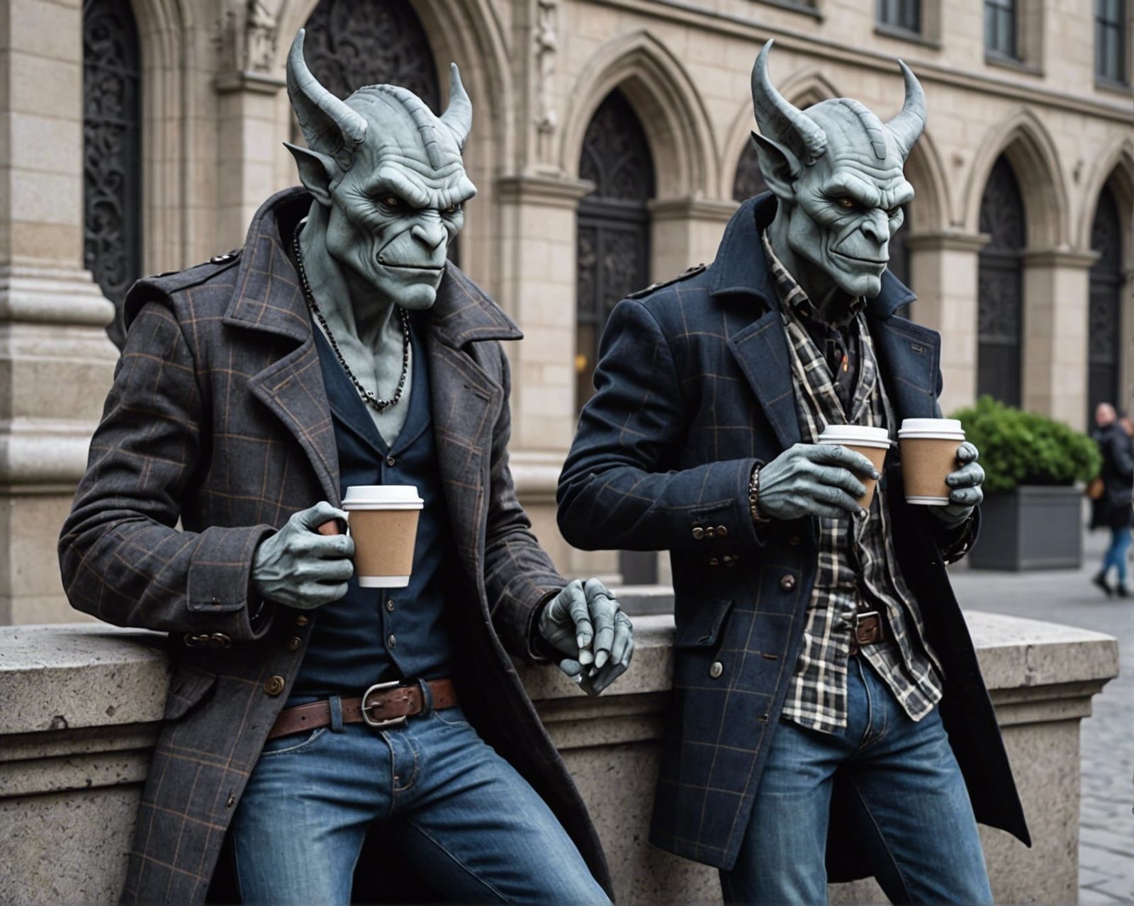 Hipster Gargoyle Utopia in Vintage Photography Style