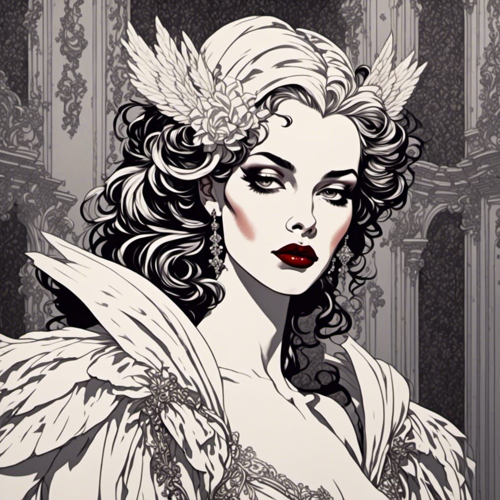 Glamorous Woman Portrait in 80s Fashion Illustration Style