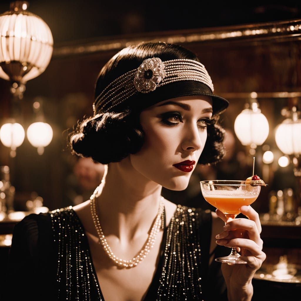 Flapper Girl in 1920s Speakeasy: Cinematic Film Still