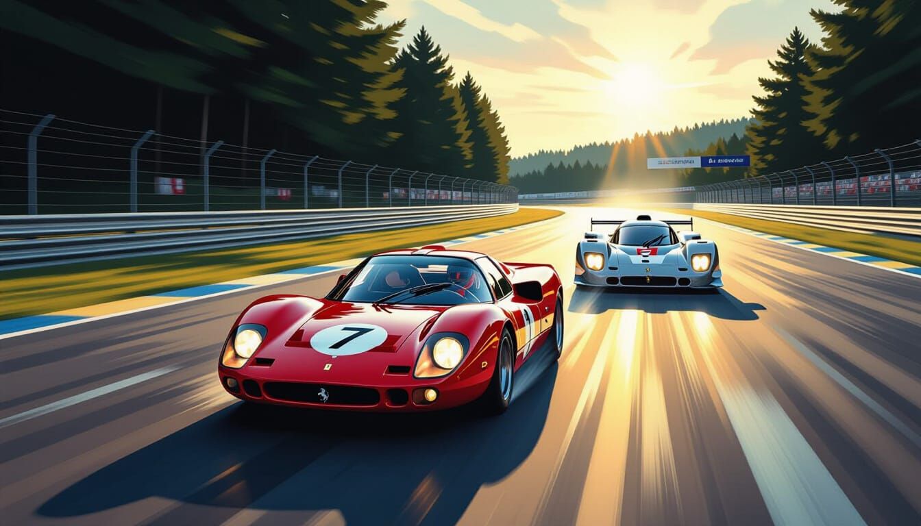 Ferrari Leads Porsche at Le Mans: Retro-Futuristic Style