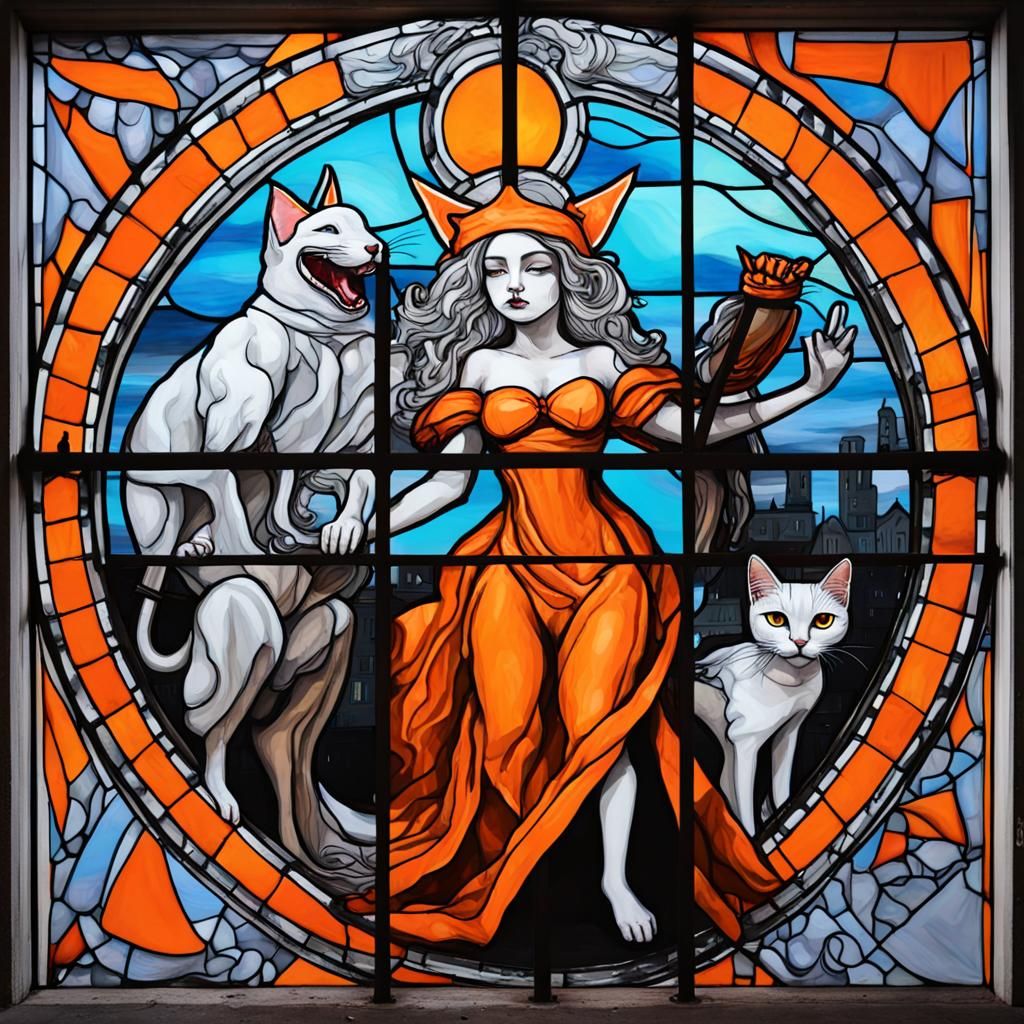 Cats and Dogs as Aphrodite and Venus in Stained Glass