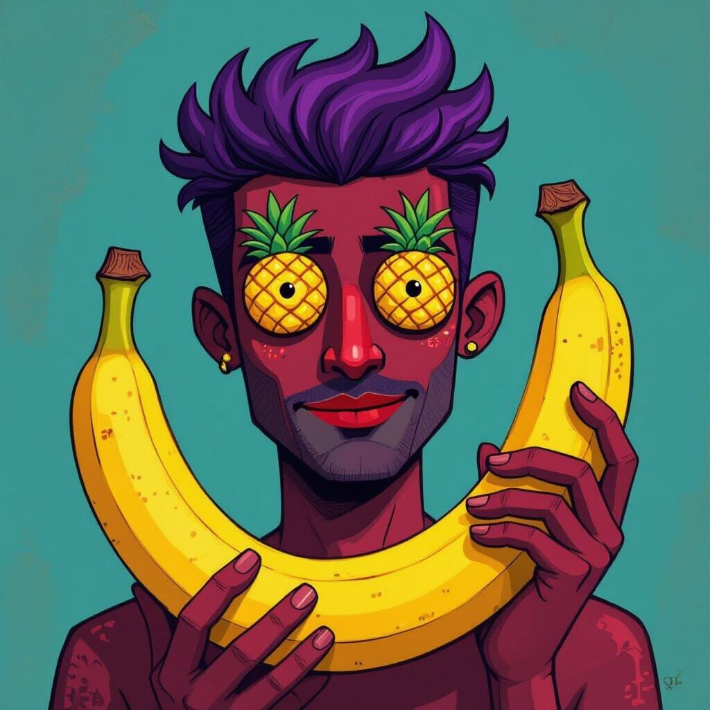 Whimsical Fruit Man with Banana, Bold and Vibrant