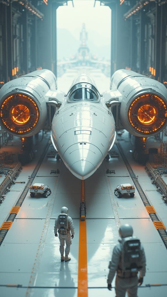 Massive Spaceship in Futuristic Hangar