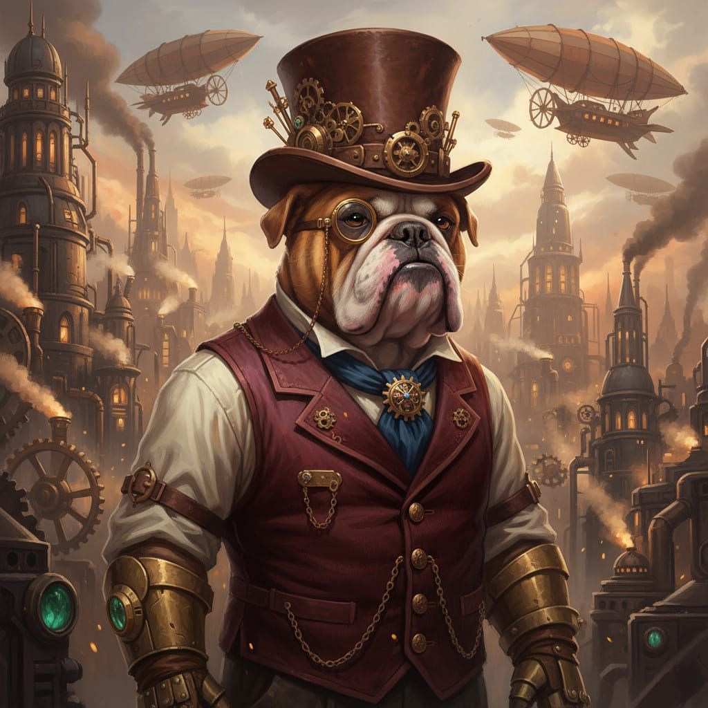 Regal Bulldog in Steampunk Fantasy Style
