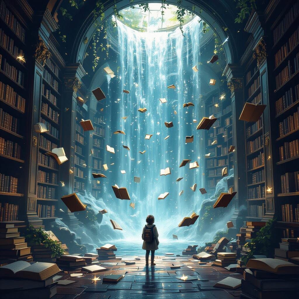 Ethereal Floating Library with Hidden Passage