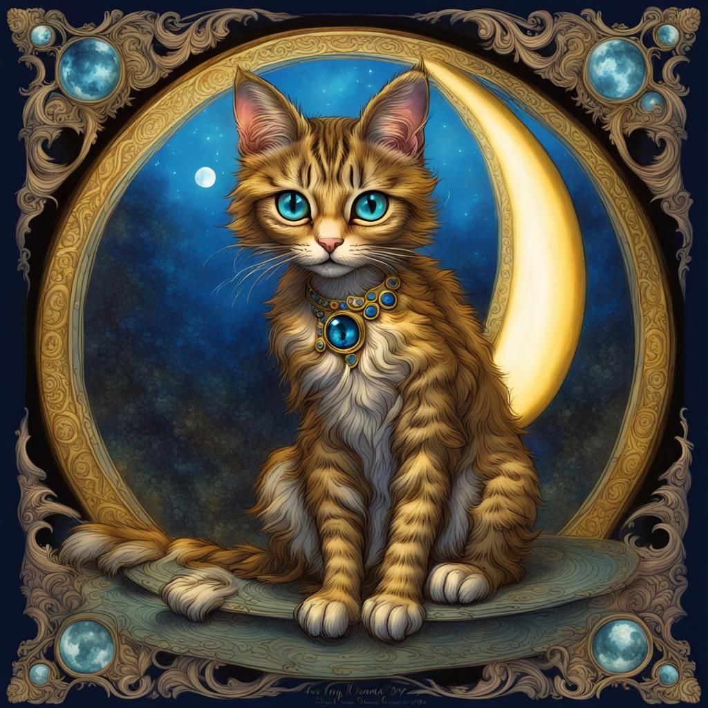 Big-Eyed Cat in Jeweled Moonlight, Illustration
