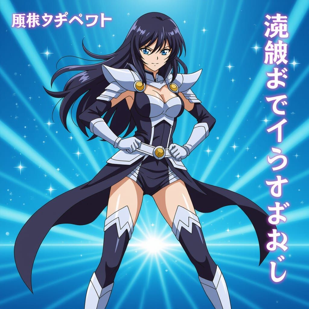 Anime-Style Japanese Superheroine in Black and Silver