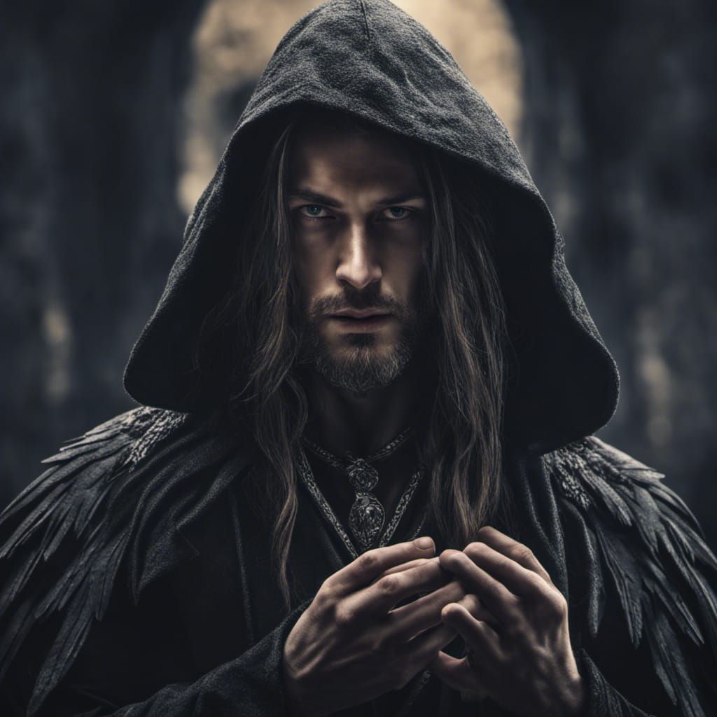 Wizard Invoking a Magic Raven in HDR