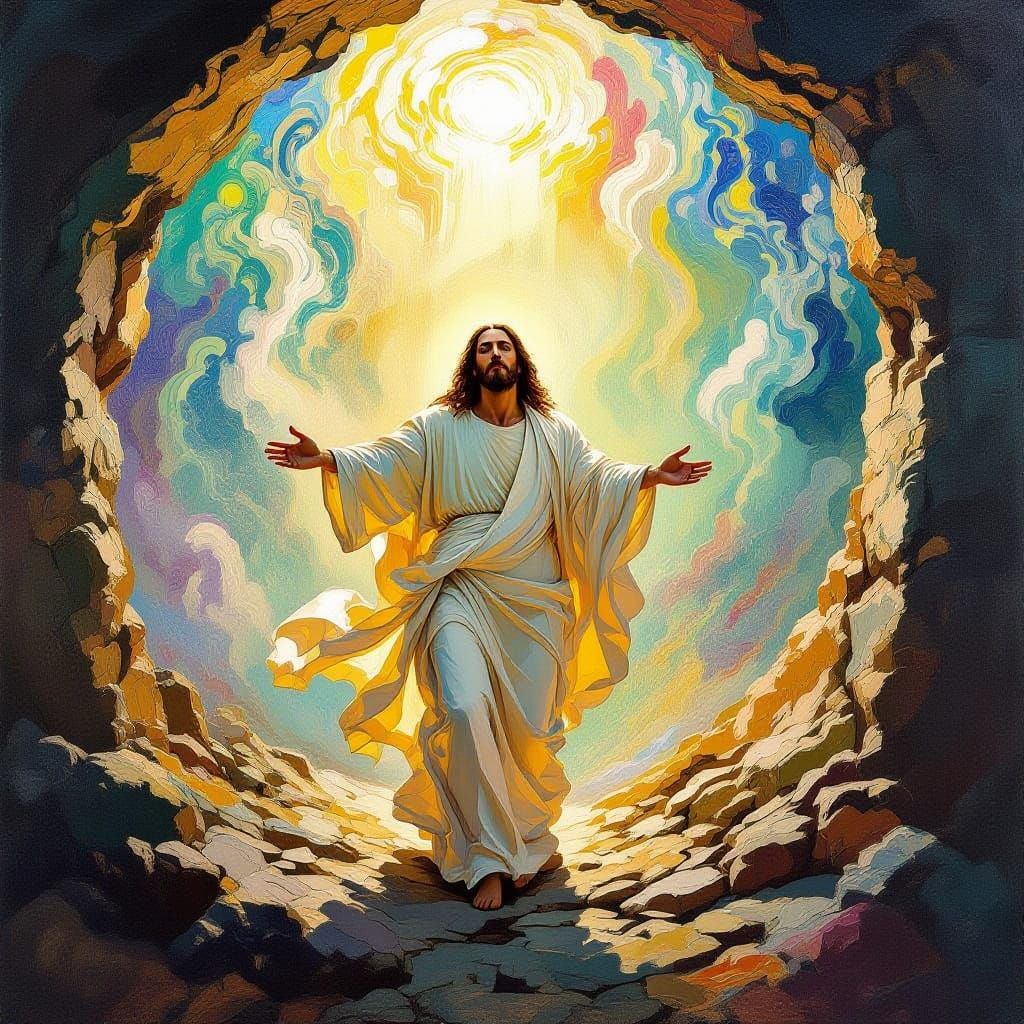 Surreal Post-Impressionist Depiction of Christ's Resurrectio...