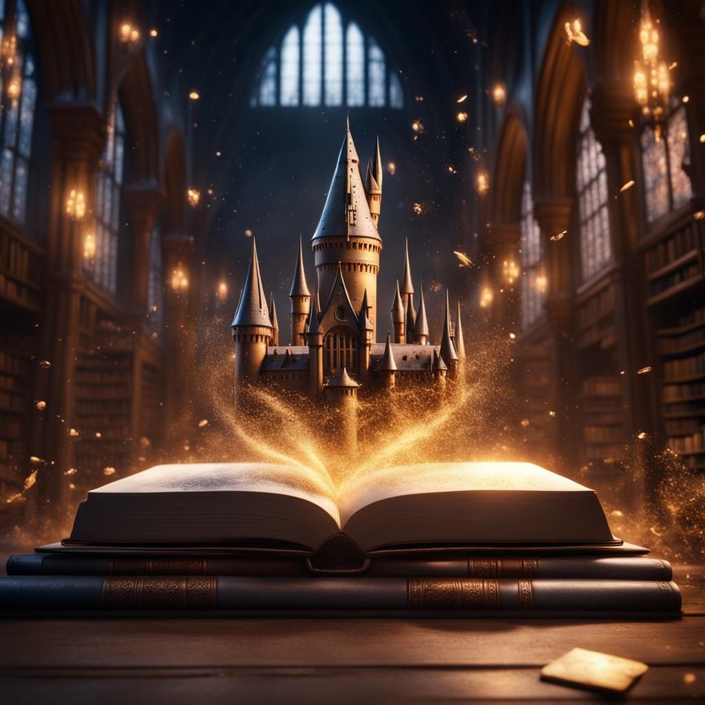 Sparkling Book with Hogwarts, Fantasy Concept Art