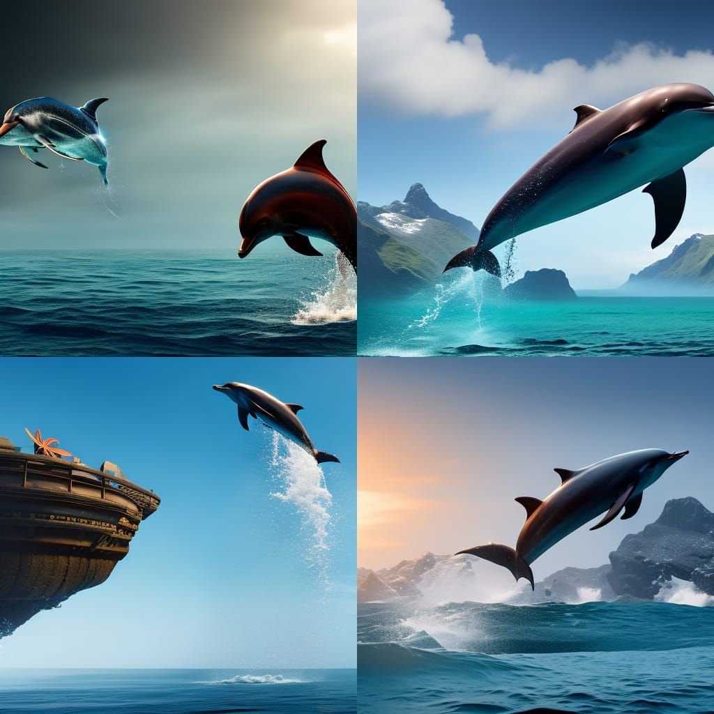 Dolphin Leaping to Sky in Detailed Matte Painting