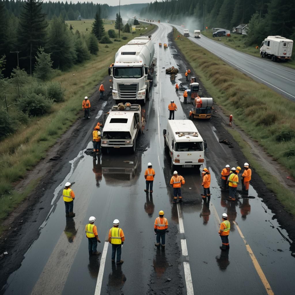 Geologists Investigate Overturned Tanker: Cinematic Film Sti...