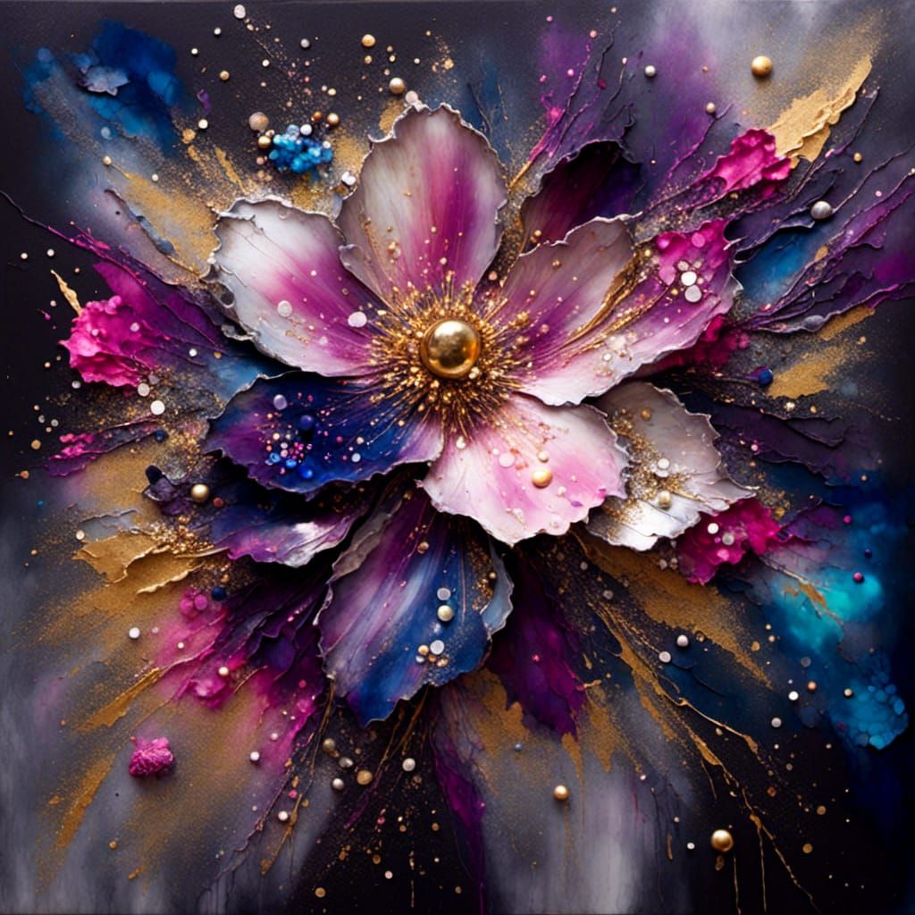 Abstract Mixed Media Art with Cosmos Effect