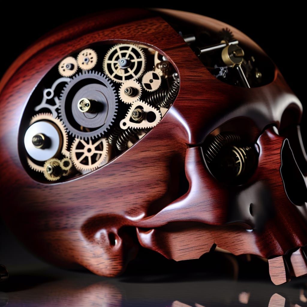 Steampunk Mahogany Skull with Clockwork Details