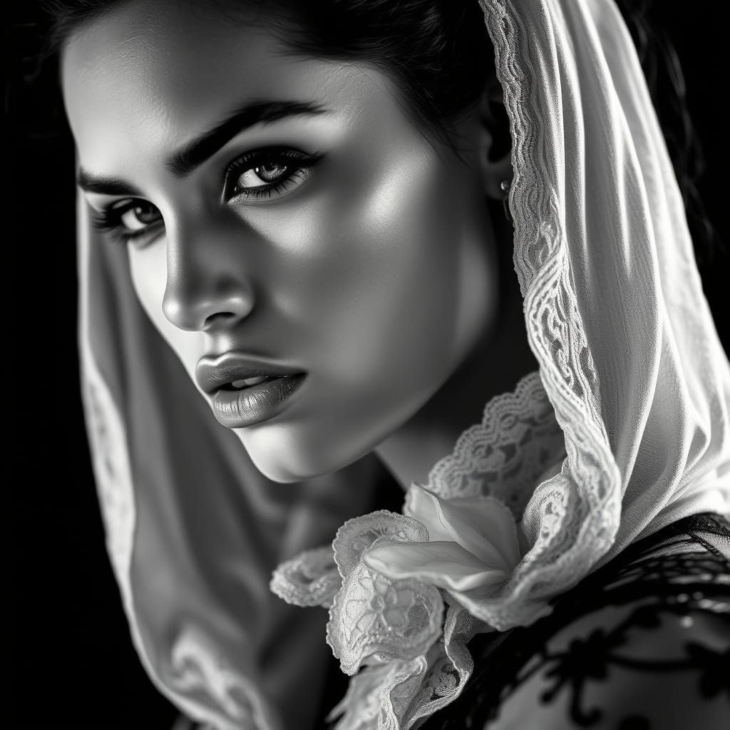 Stunning Supermodel in Timeless Black and White Couture