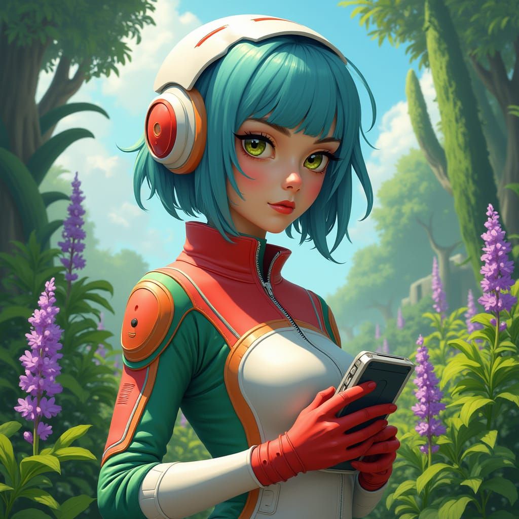 Futuristic Woman with Blue Hair in Digital Art Style