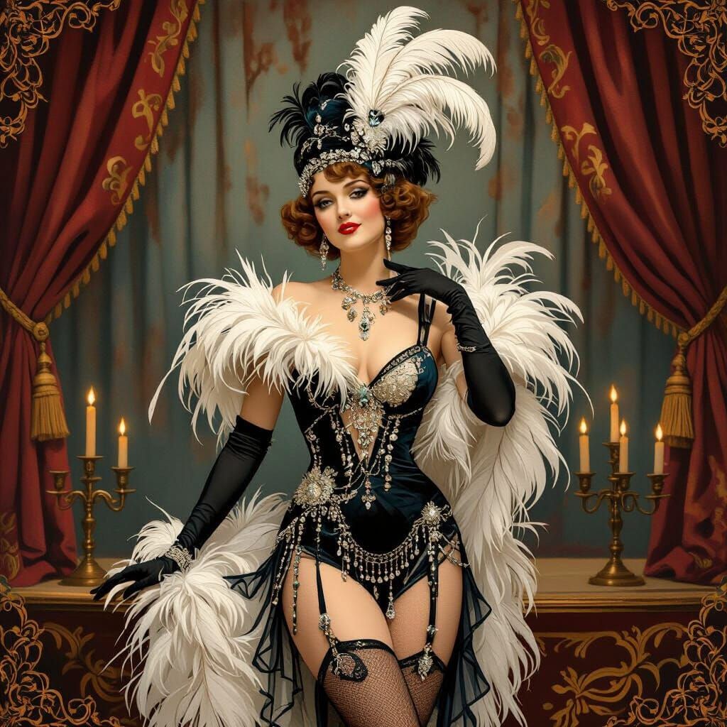 Elegant Showgirl in Art Nouveau Style