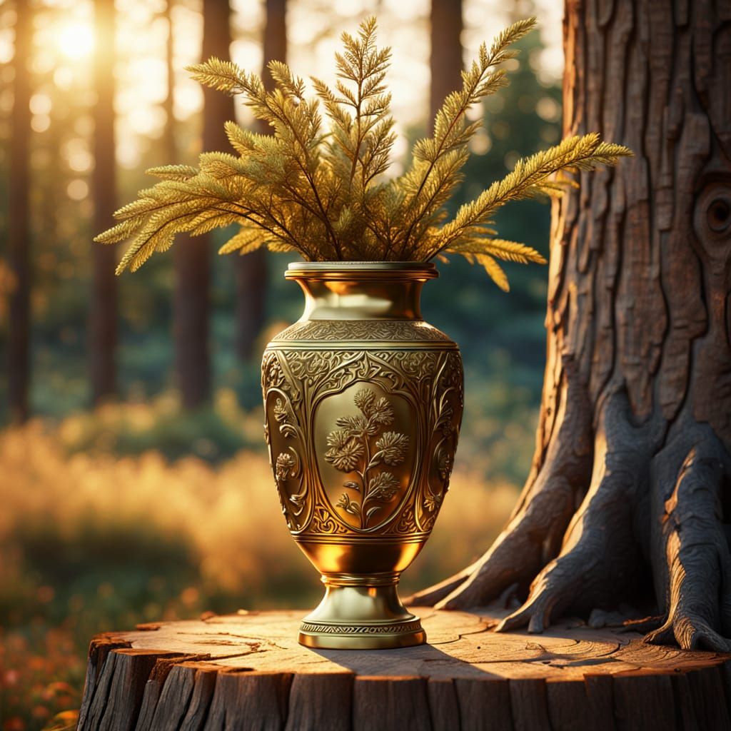 Brass Vase with Relief Art in Oil Painting Style