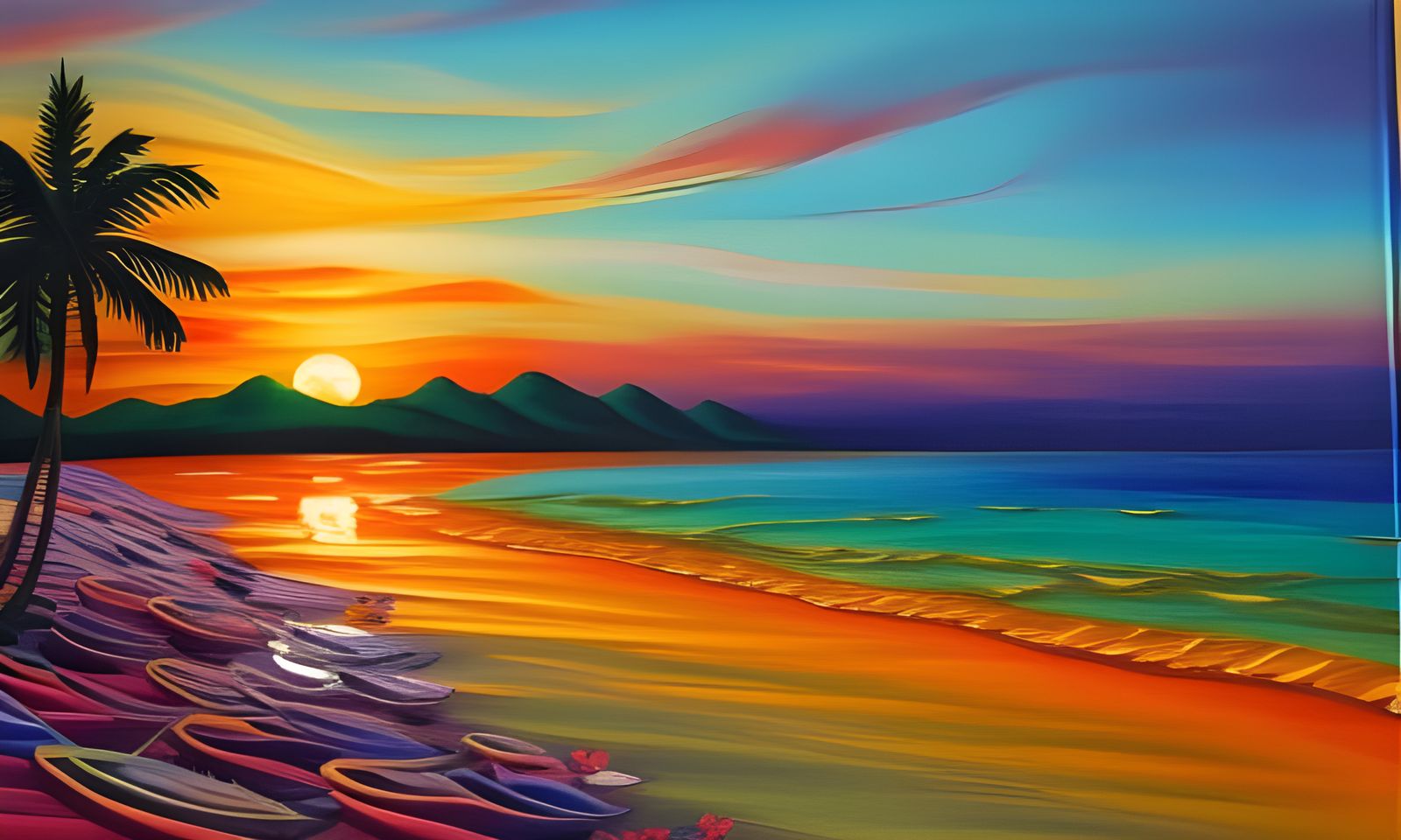 Tropical Island Sunset: Oil and Quilling Art