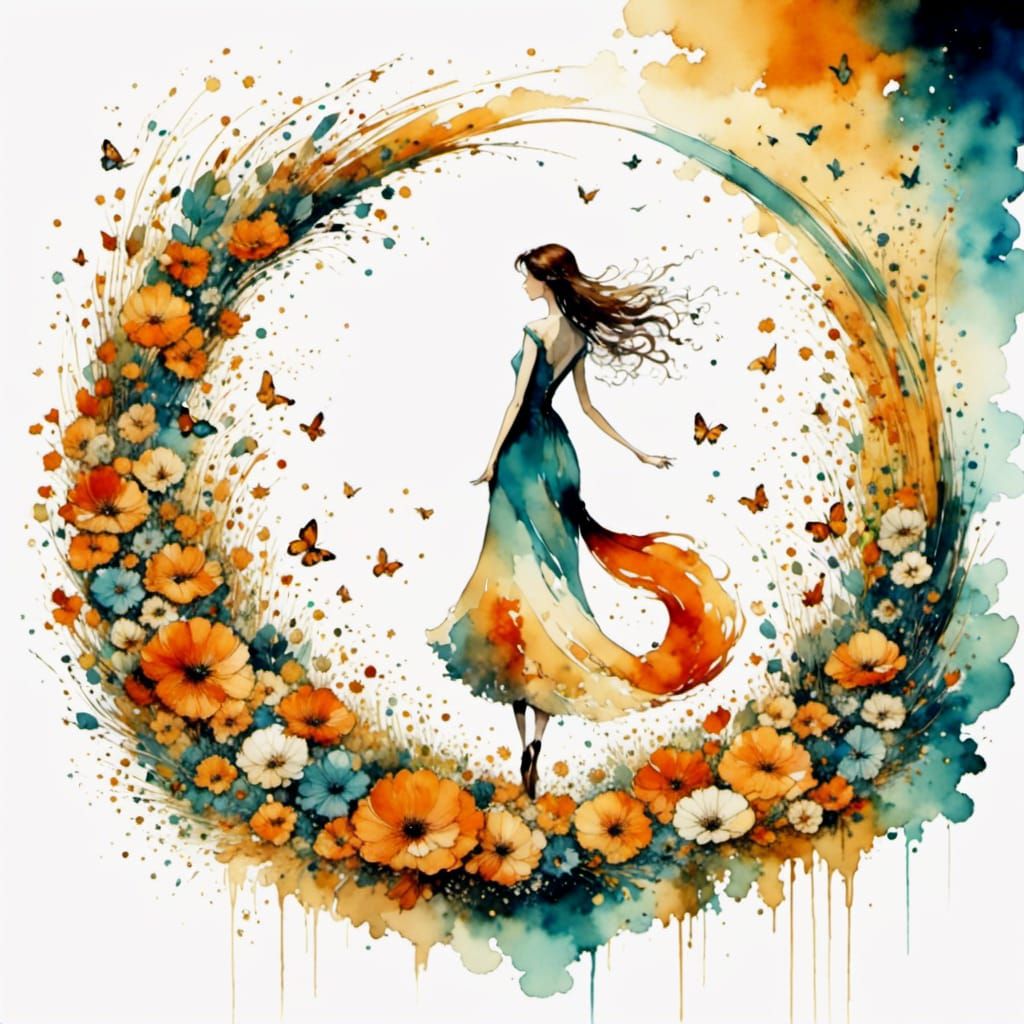 Floral Fox in Elven Ink Watercolor Style