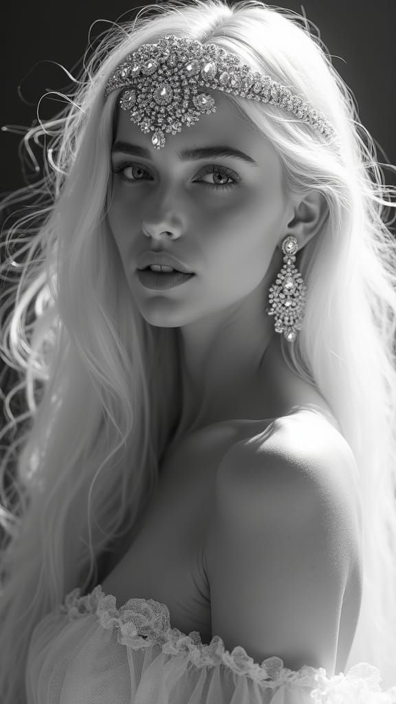 Striking Black and White Portrait of a Beautiful Woman