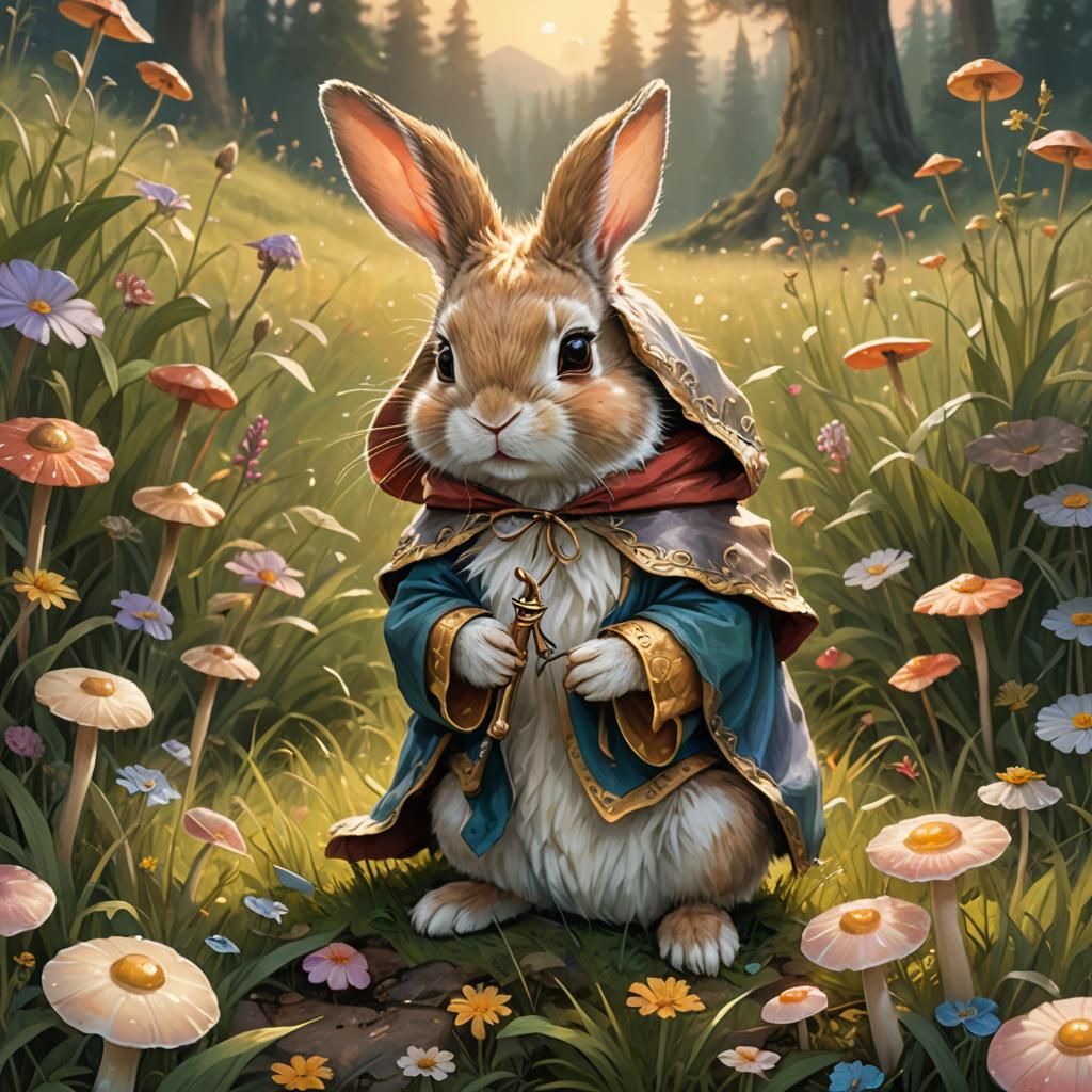 Enchanting Shonen-Style Bunny in Lush Meadow