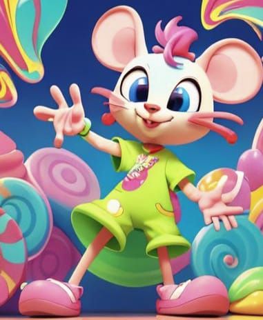 Cute Cartoon Mouse in Pixar Style, Candy Art