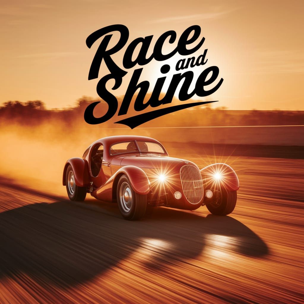 Sleek Race Car Speeds Across Sunset Dirt Track in Golden Lig...
