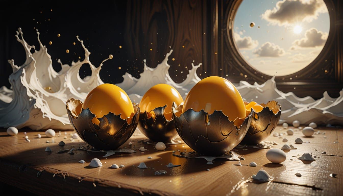 Golden Surrealist Eggs in Warm Light