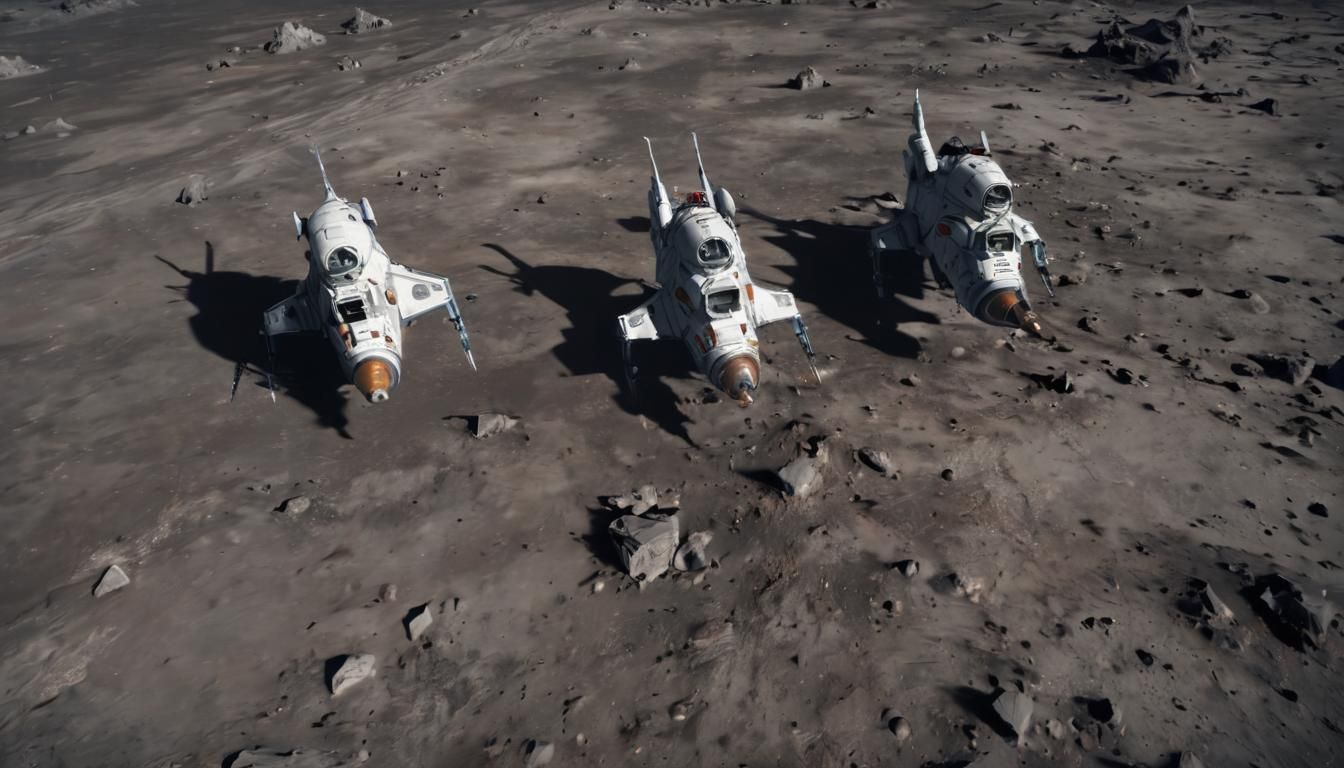 Futuristic Rocketships on the Moon in Detailed Matte Paintin...