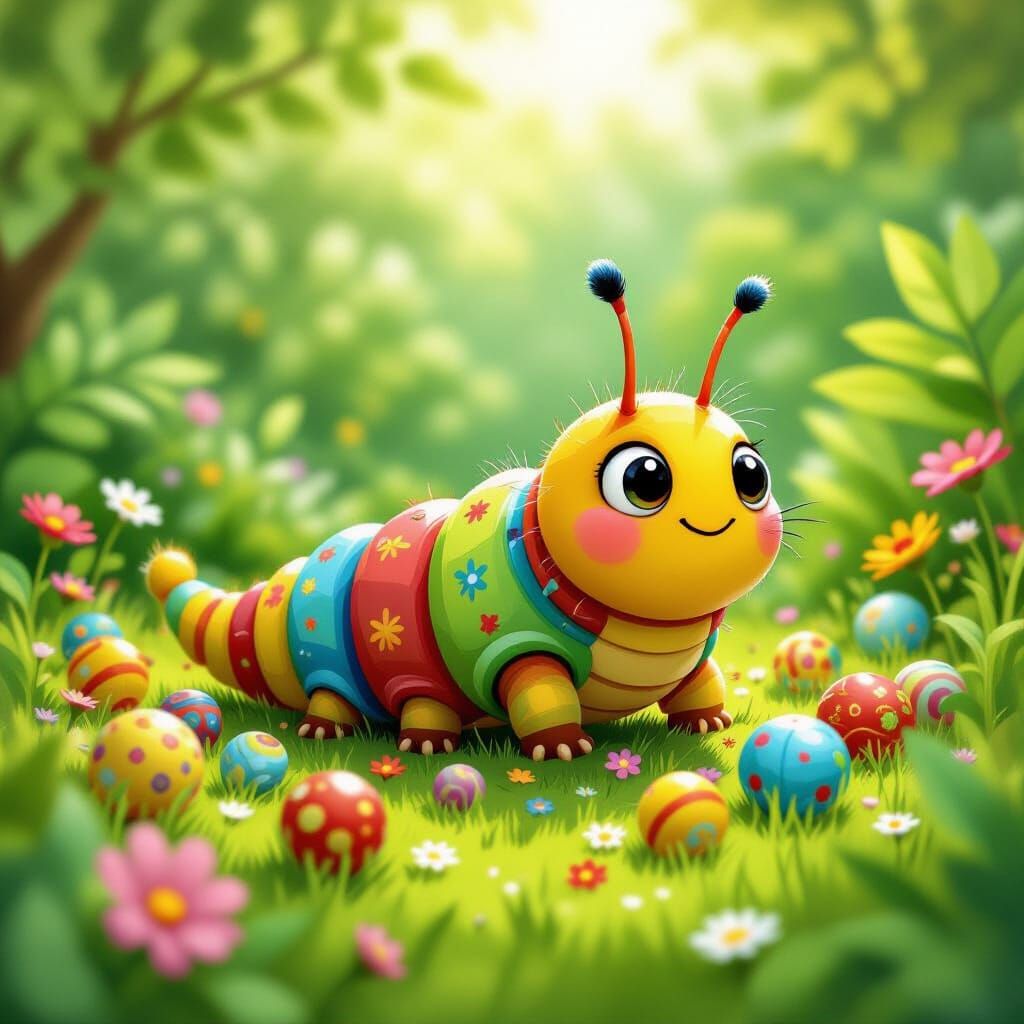 Caterpillar's Joyful Toy Collection in Whimsical Style