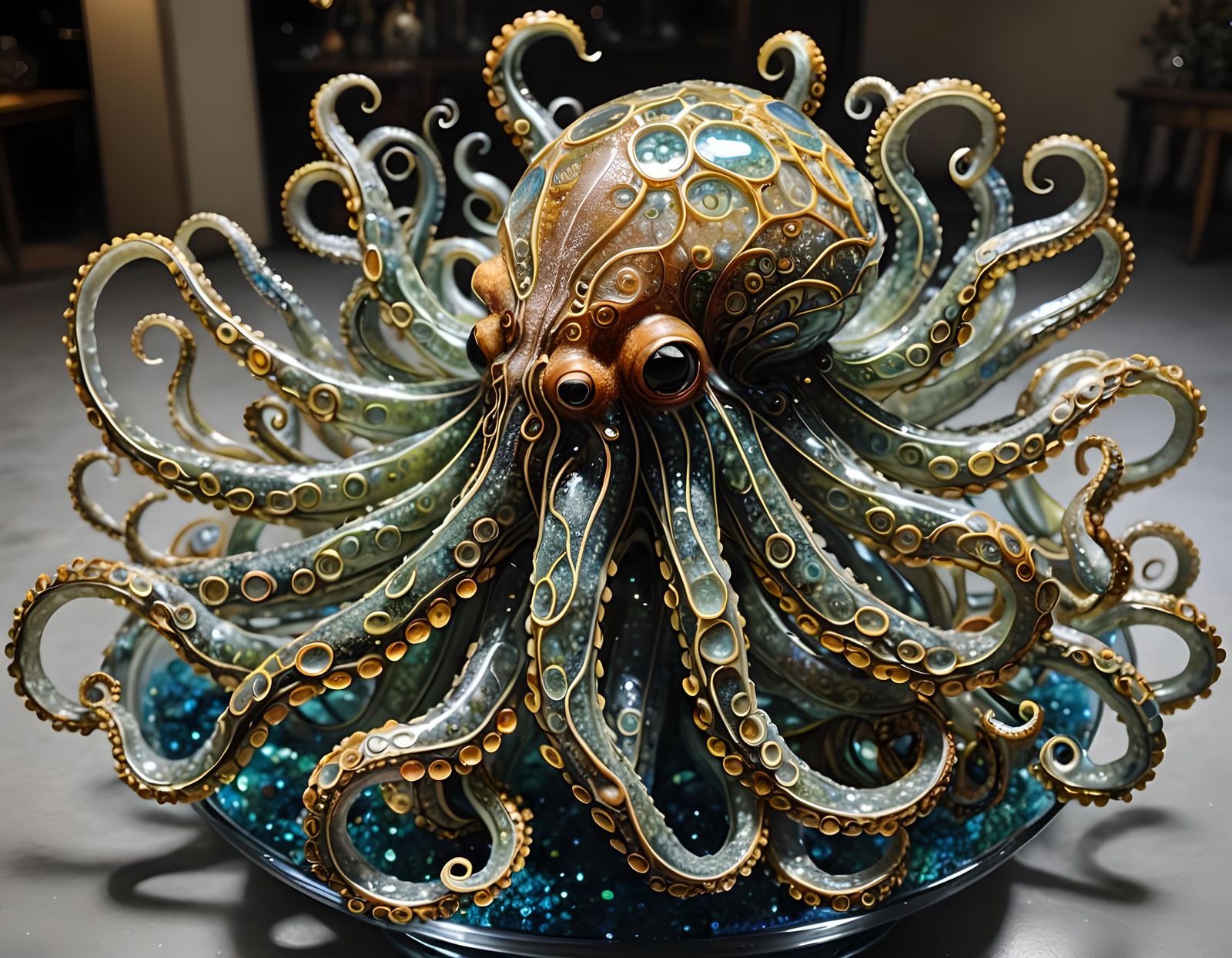 Intricate Glass Octopus with Filigree Details
