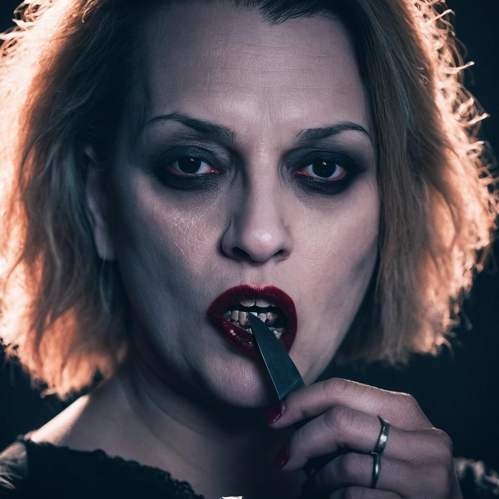 Vampire Portrait with Crimson Lips in Gothic Style