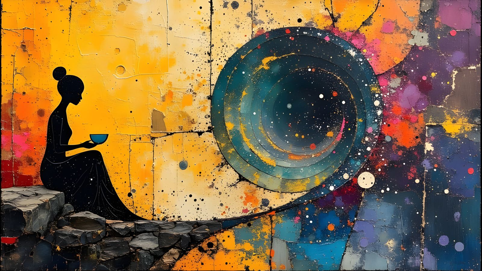 Divine Spiral of Human Divinity in Dark Oil Paint